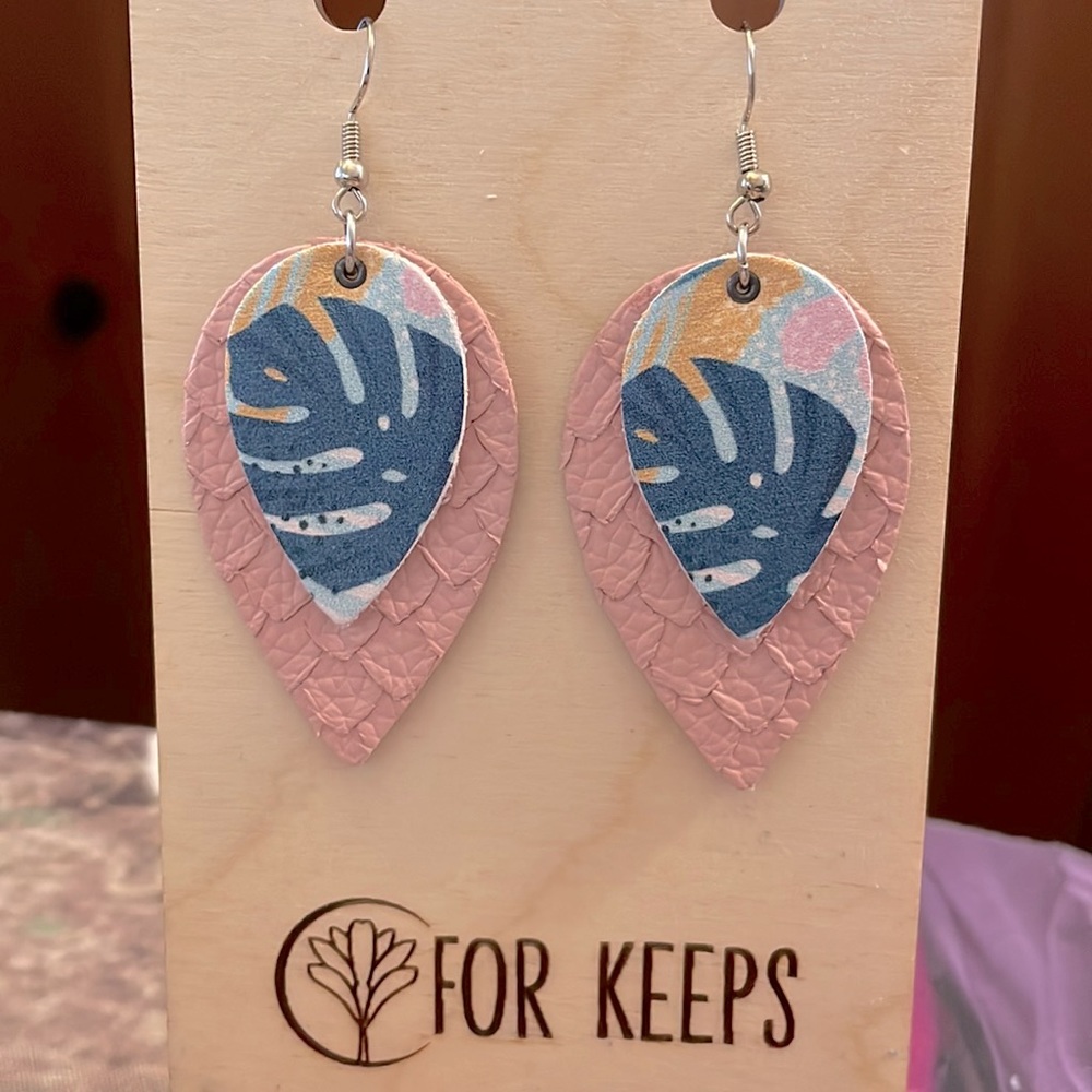 For Keeps- Leather Earrings, Double Spade/Tropical